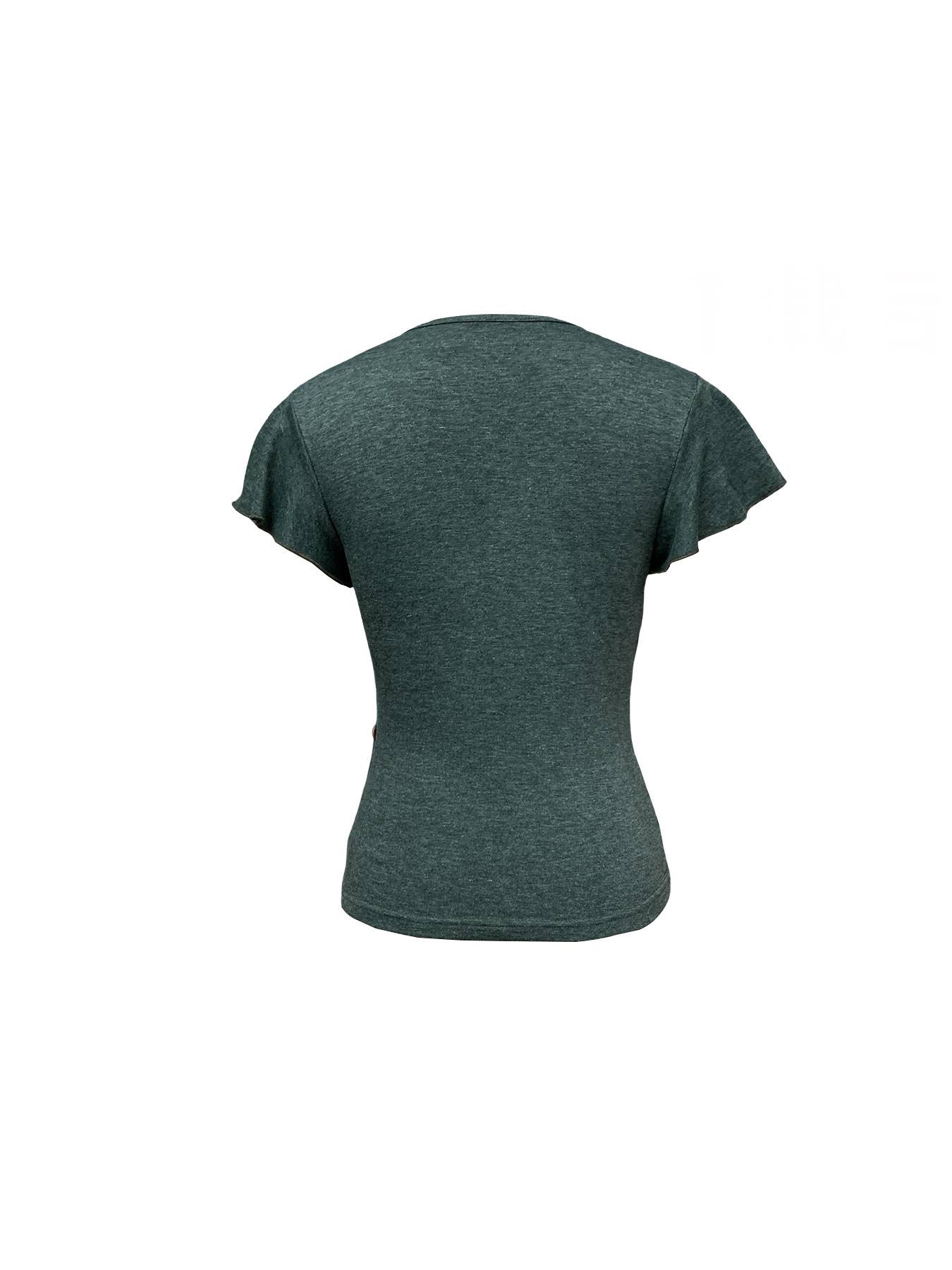 STYLISH SOLID COLOR BUTTONED V-NECK TOP