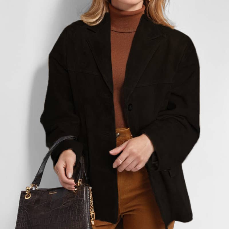 Vintage brown long-sleeved blazer with baggy pockets