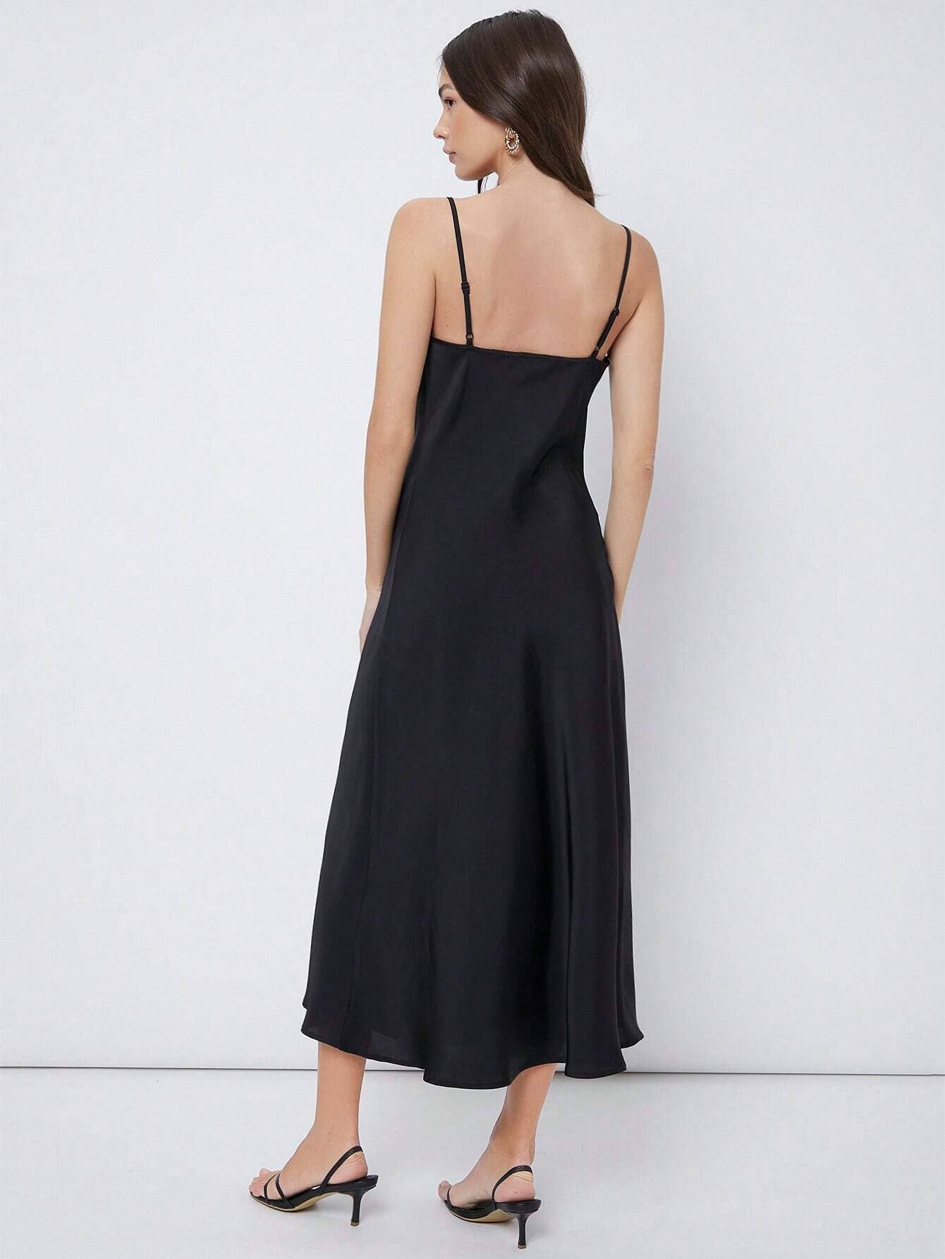 Party swing neck slip dress in lustrous satin