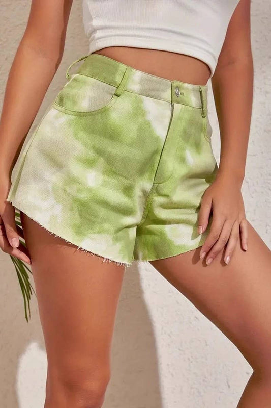 CWBSP0497_LOOSE ZIPPER TIE-DYED CASUAL COTTON SHORTS