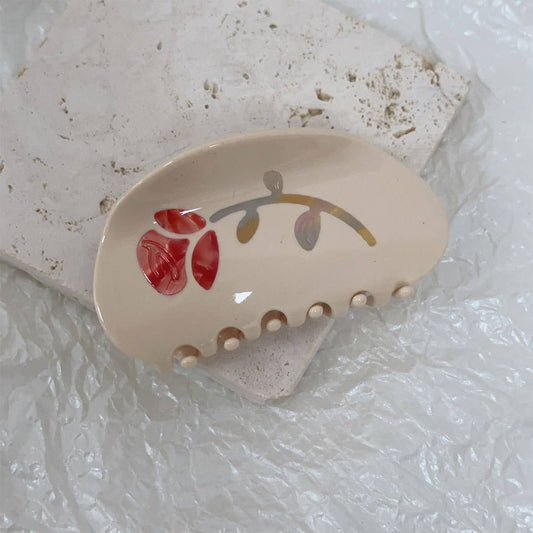FRENCH STYLE ROSE CREAM COLOR ACETATE HAIR CLAW CLIPS