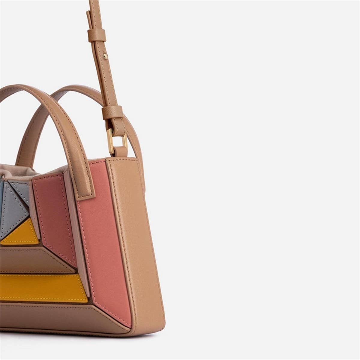TRIANGULAR FOLDIN BAG MULTI-COLOR STITCHING HANDBAG_CWAB1939