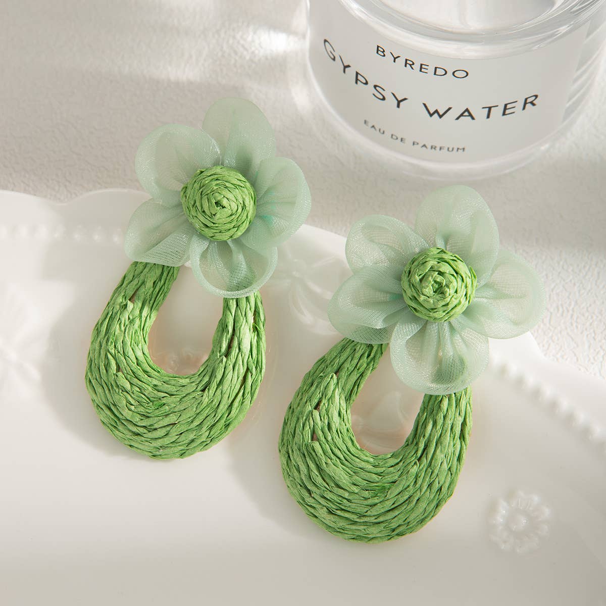 Floral Raffia Mesh Drop Earrings