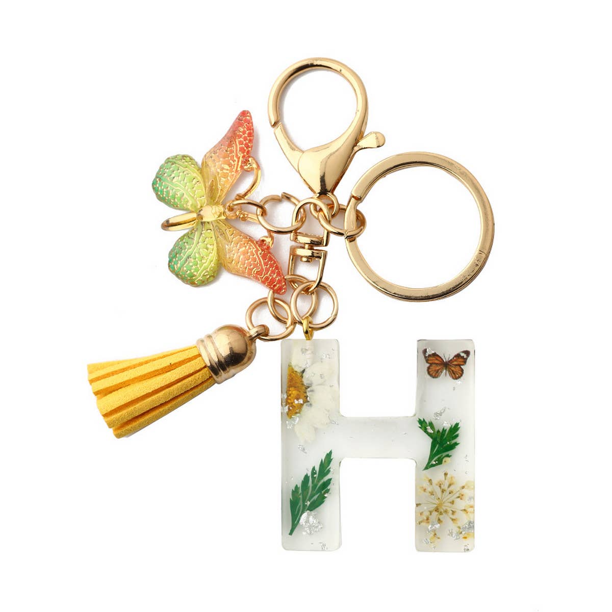 DRIED FLOWER PRINTED LETTER KEYCHAIN