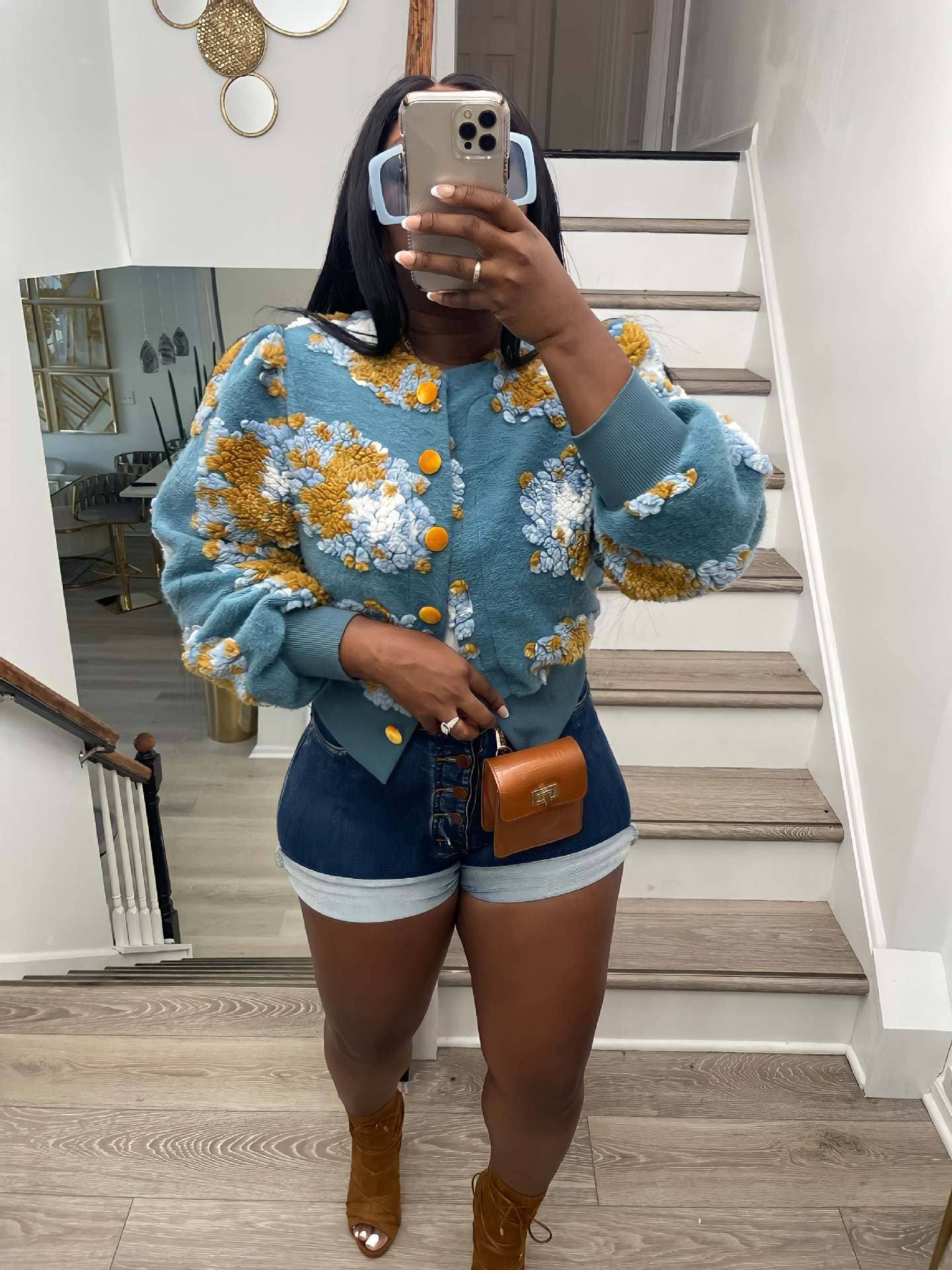 VINTAGE THREE-DIMENSIONAL FLOWER LOOSE CARDIGAN