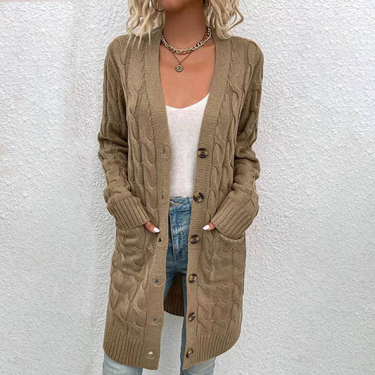 SINGLE-BREASTED TWIST SOLID COLOR LONG CARDIGAN