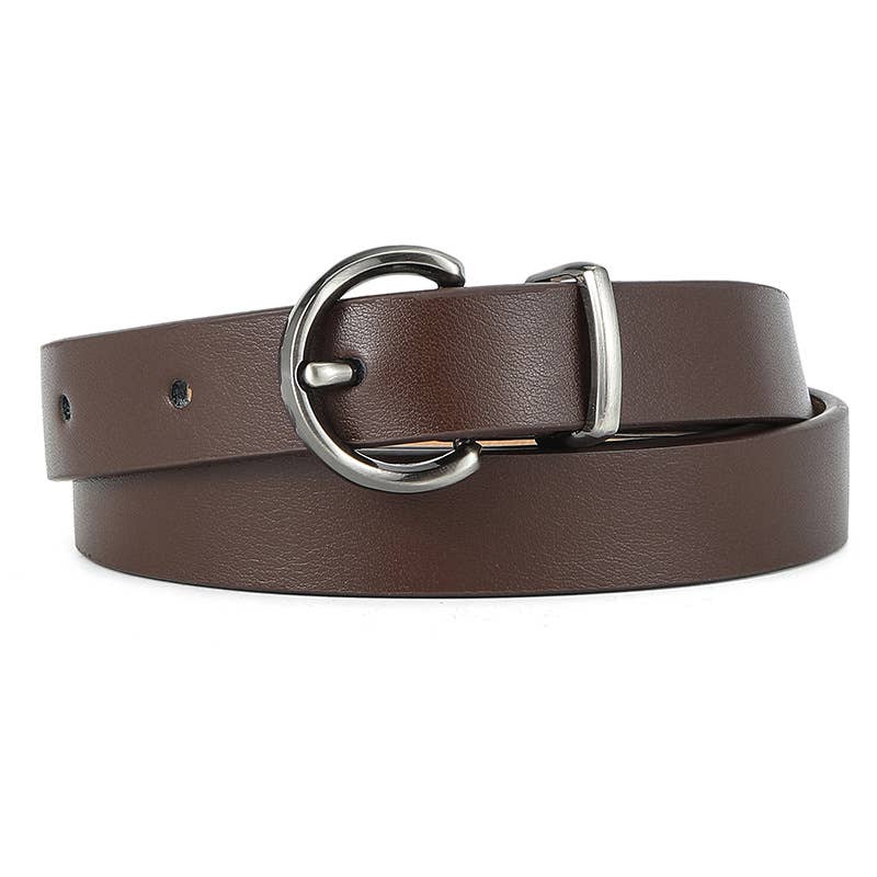 SILVER ROUND PIN BUCKLE PU LEATHER BELT
