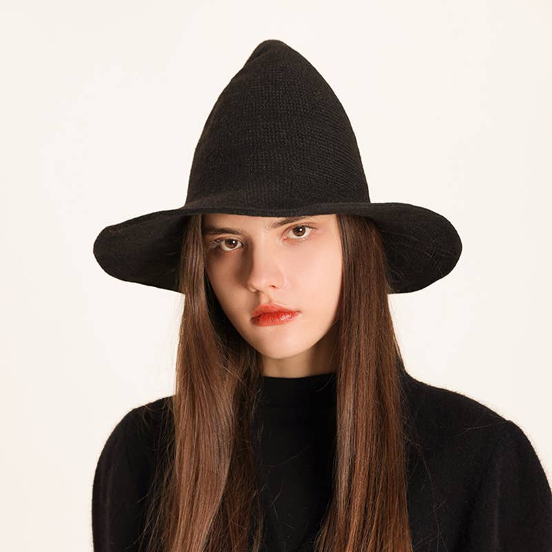 HALLOWEEN FOLDING KNIT HAT PEAKED WITCH HAT