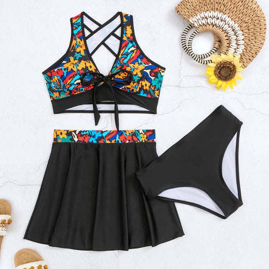 PRINTED CUTE SKIRT THREE-PIECE SWIMSUIT_CWMW0324