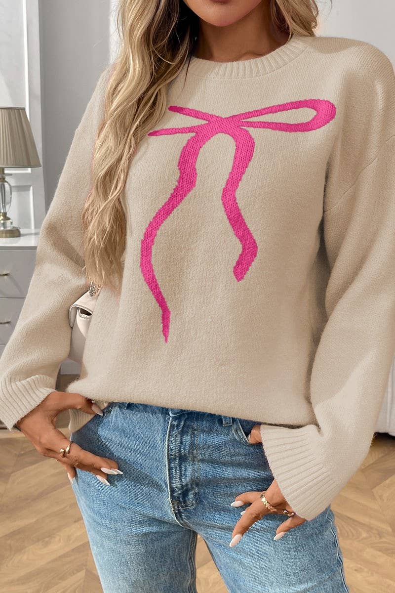 CWOSWL07156_RETRO BOW KNIT JACQUARD SWEATER