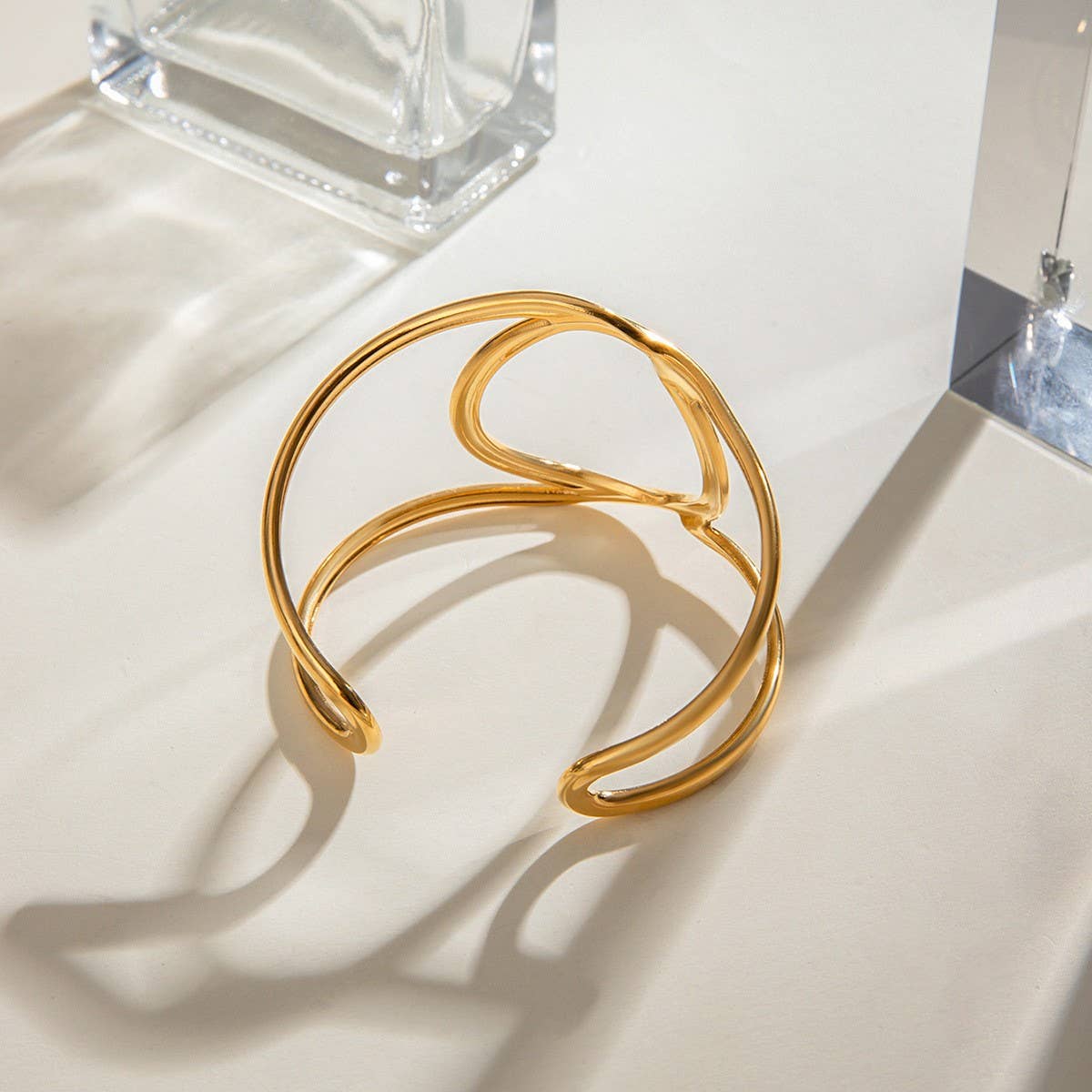 Minimalist Twisted Open Cuff in Titanium Steel