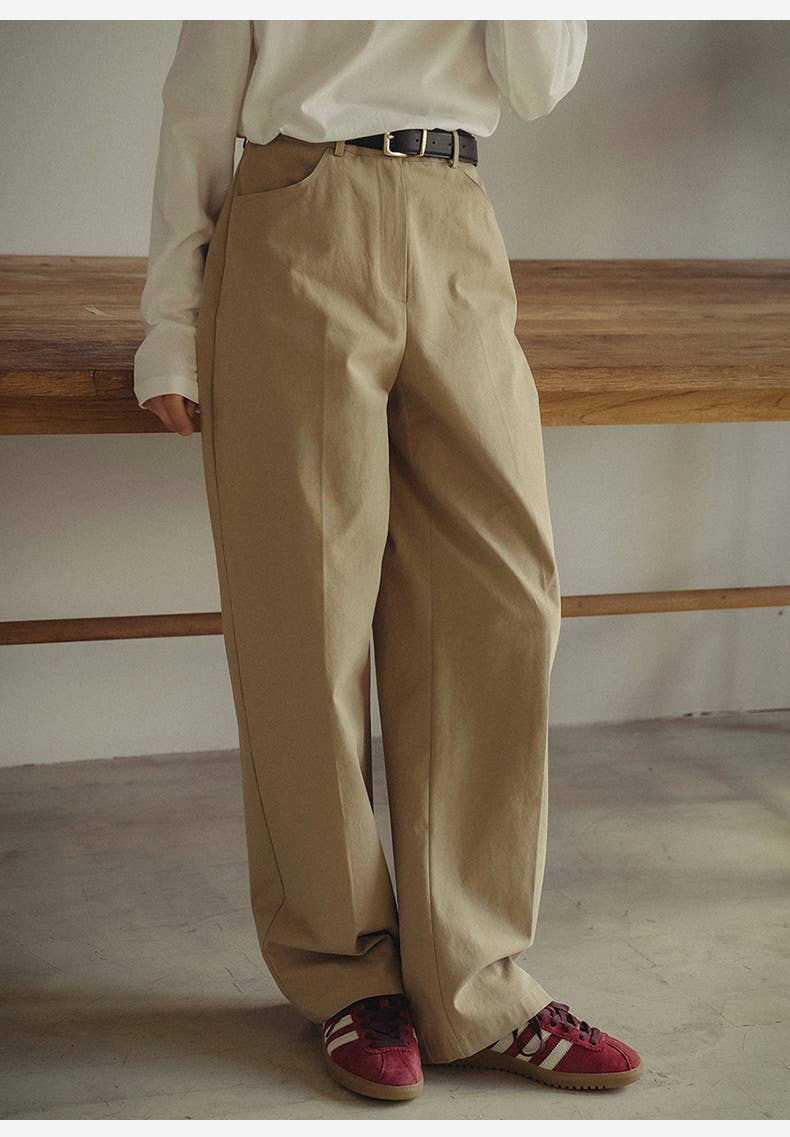 Elegant pure cotton straight-leg pants
