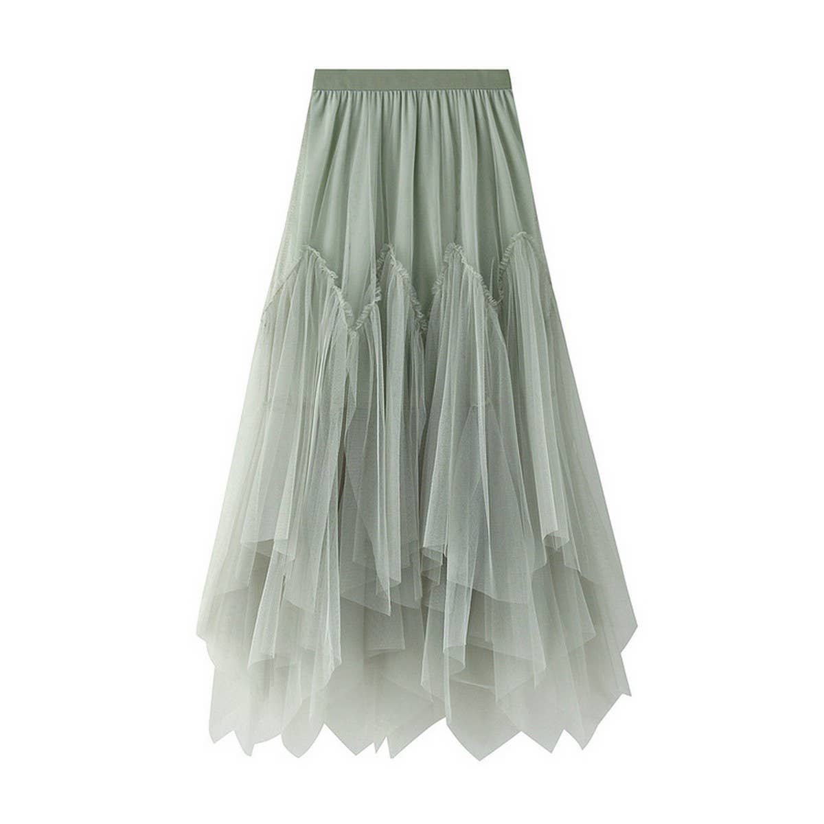 Irregular Pleated Tulle Midi Skirt with Volume