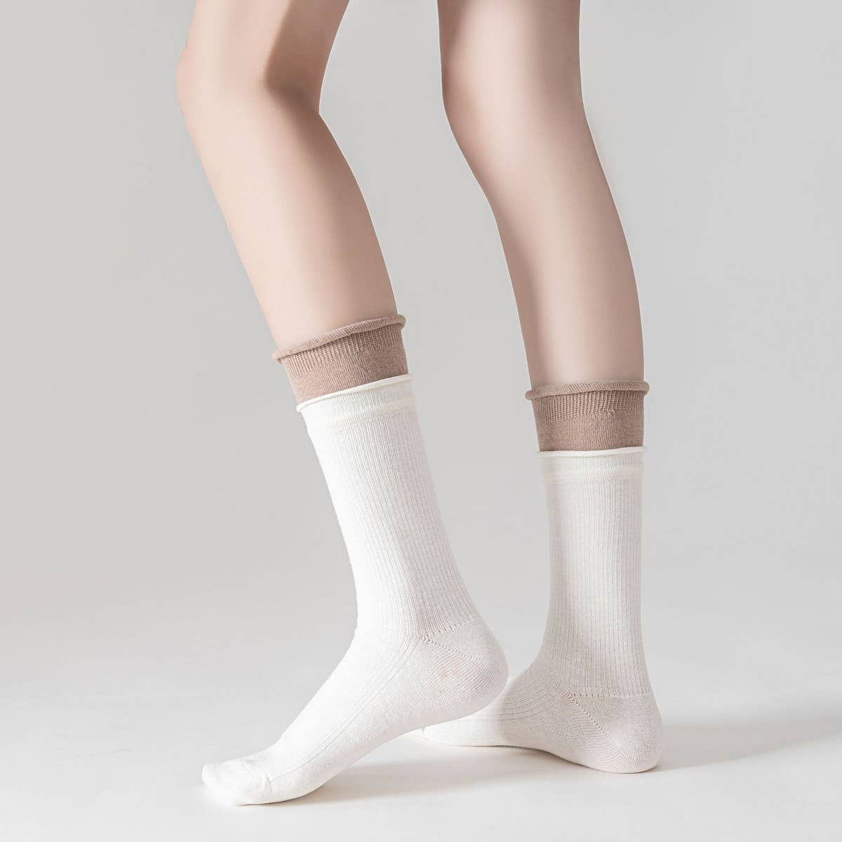 WOMEN'S CONTRAST COLOR CURLED COTTON SOCKS