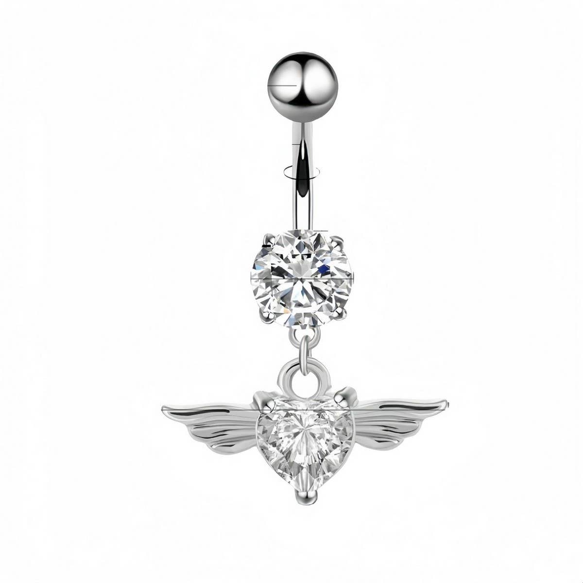Angel Wings Heart CZ Navel Ring Piercing Jewelry_CWMM9386