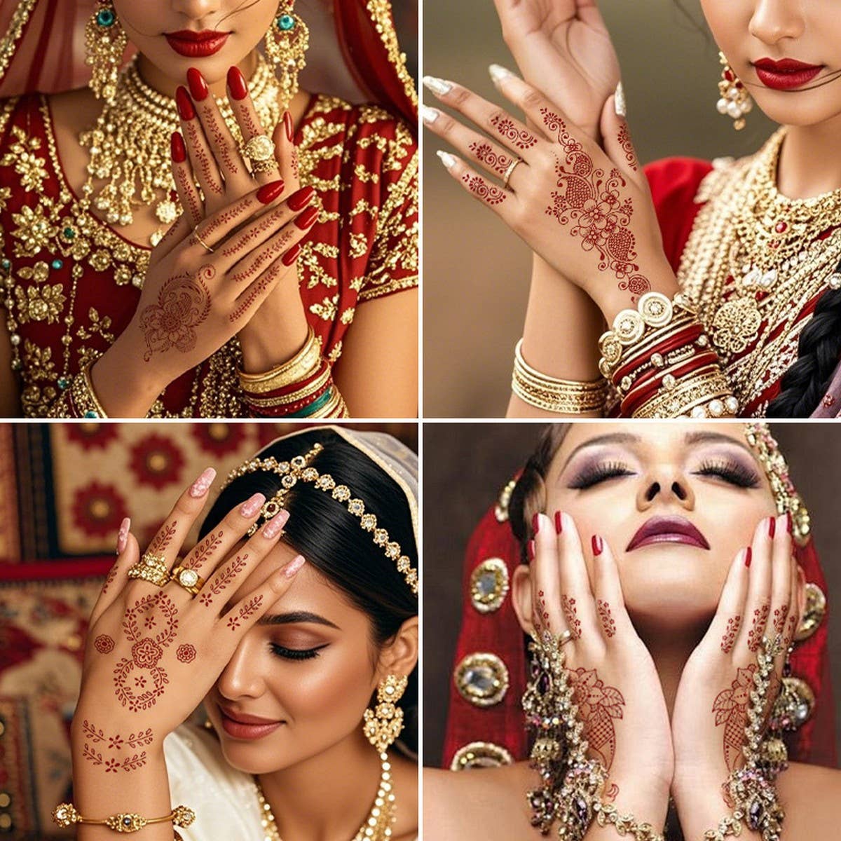 Realistic Henna Tattoo Stickers Brown Red Lace_CWMM8361