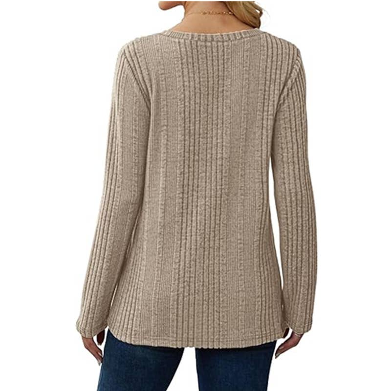 V-NECK KNITTED PIT STRIP BRUSHED LONG SLEEVE
