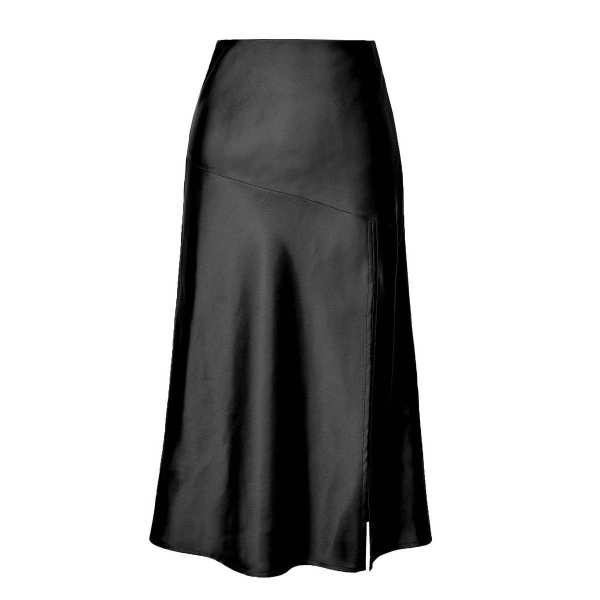 HIGH WAIST SATIN SKIRT SOLID COLOR SLIT LONG SKIRT