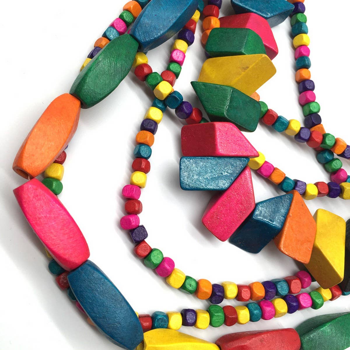 MULTI-LAYERED IRREGULAR WOODEN BEADS NECKLACE