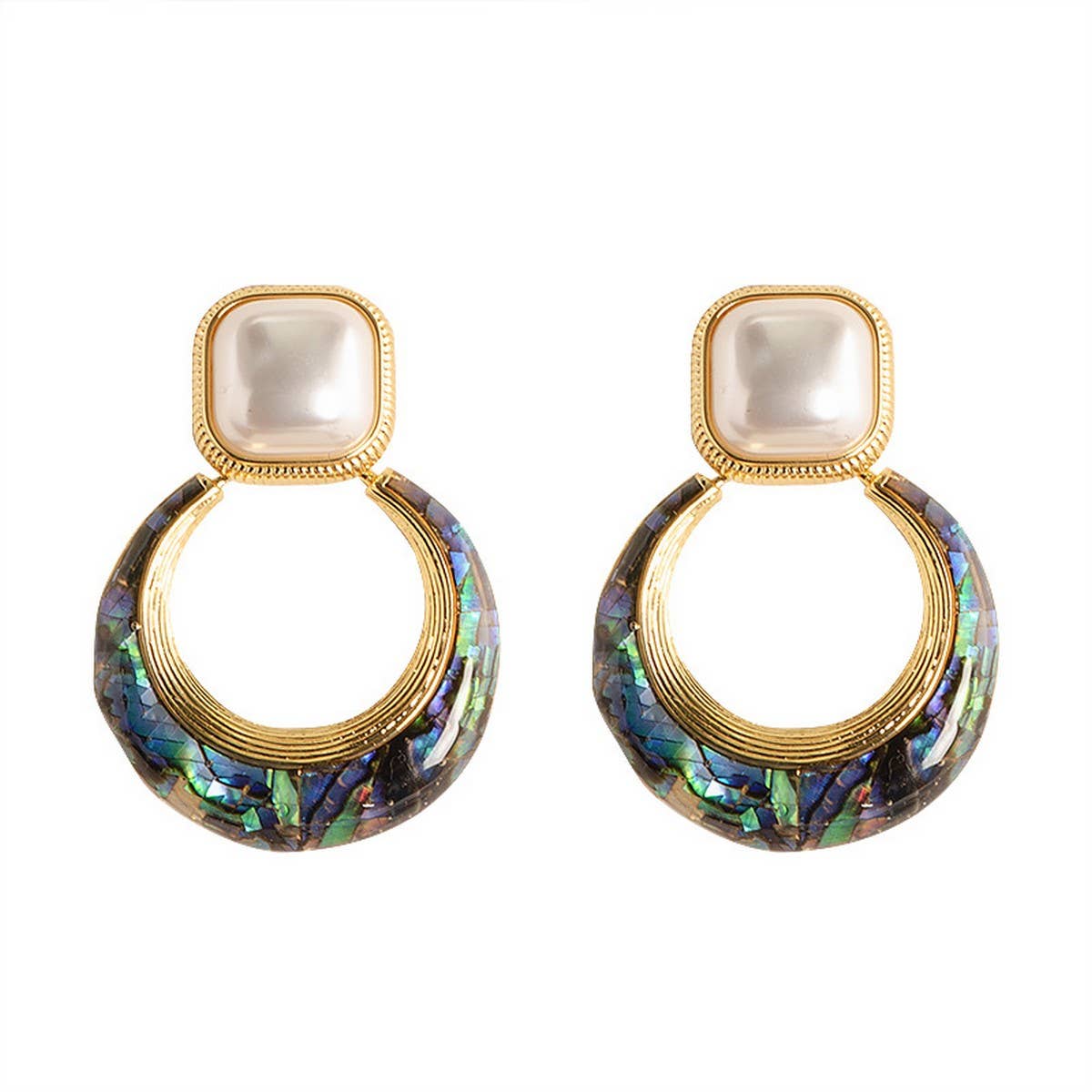 FASHIONABLE COLORFUL ABALONE EARRINGS WITH PEARLS