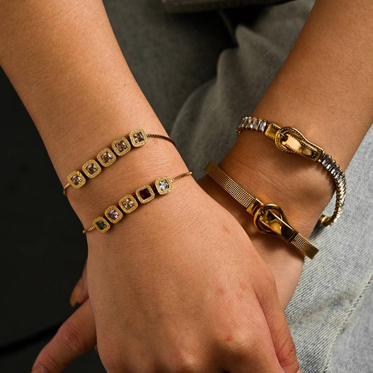 Adjustable Square Zircon Stainless Steel Bracelet_CWAJE4598