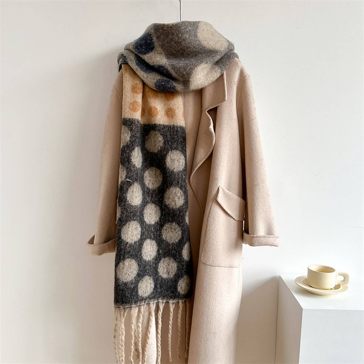 Retro Polka Dot Wool-Like Thick Scarf Shawl Winter_CWASC1440