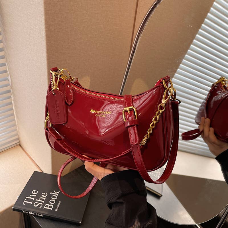 Simple PU leather glossy crossbody bag