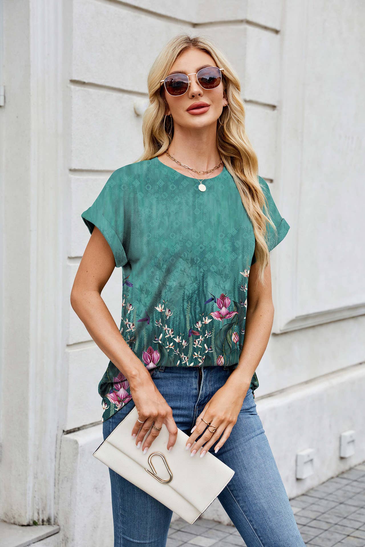 Holiday print crew neck short-sleeved T-shirt