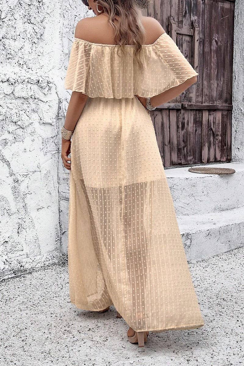 CWDMD5706_SEXY ONE-SHOULDER SOLID COLOR SHORT-SLEEVED DRESS