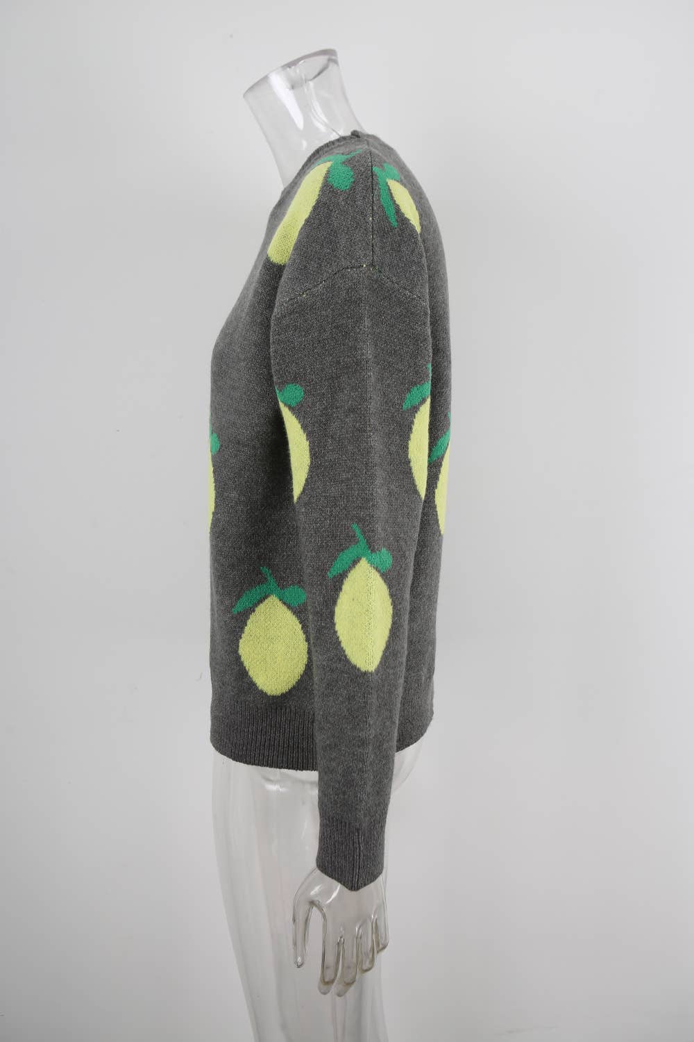 Lemon jacquard round-neck knitted sweater