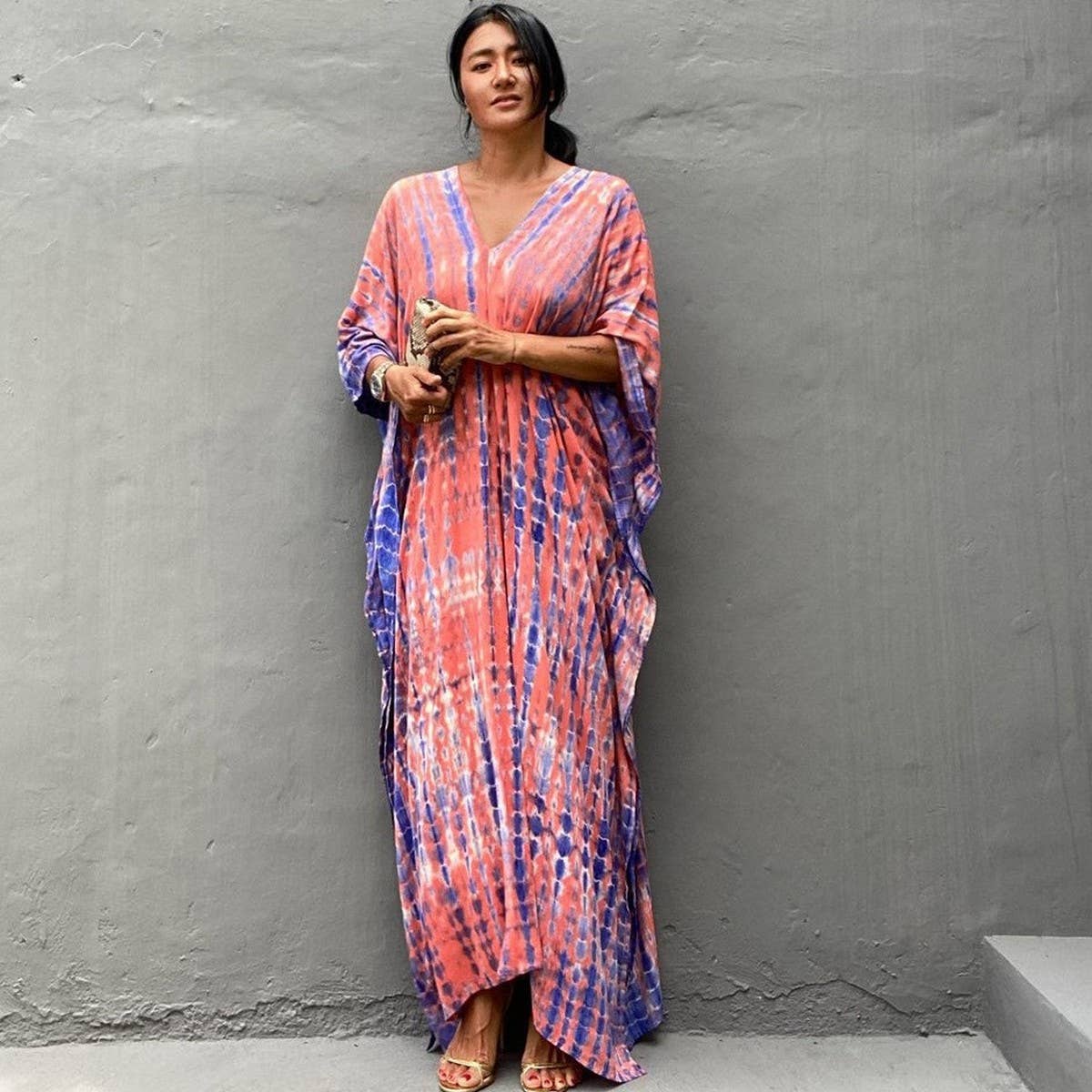 Tie-Dye Caftan Beach Cover-Up Loose Resort Robe