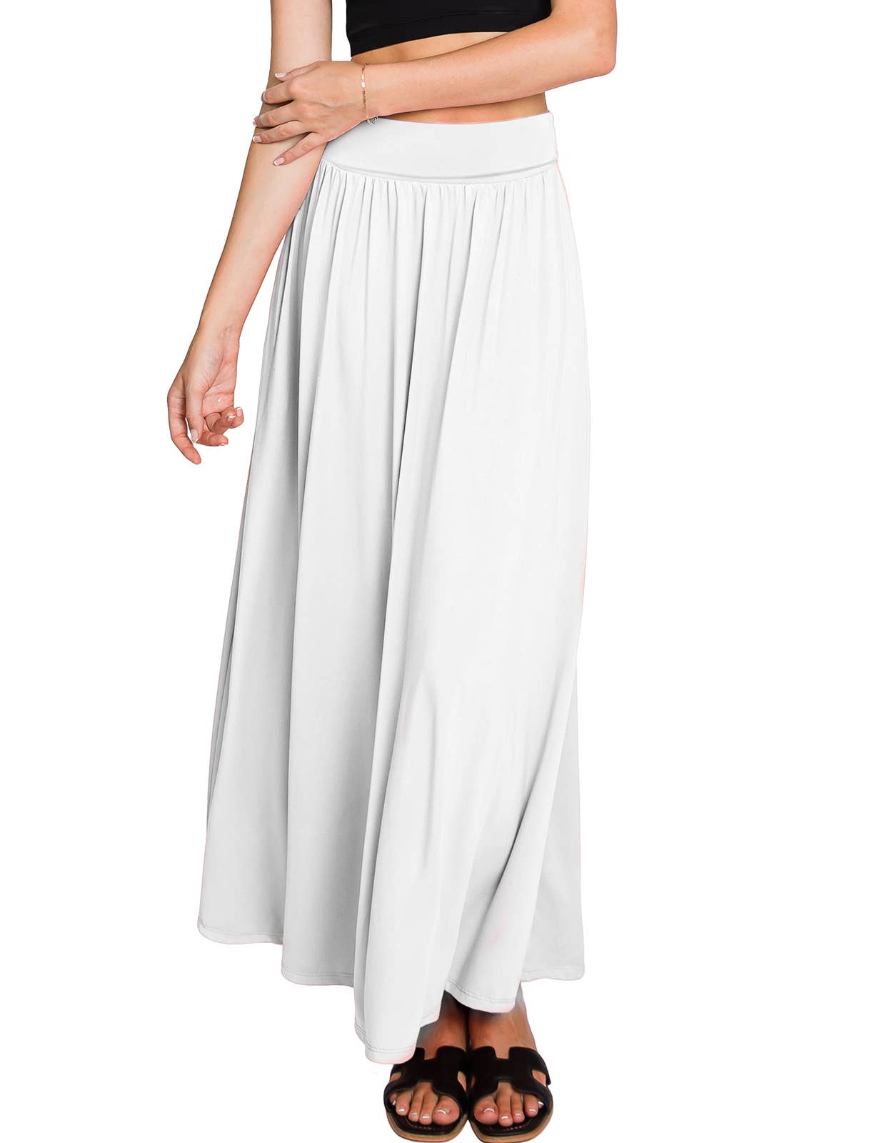 AWBLS089_High Waist Elastic Closure Gather Maxi Skirt