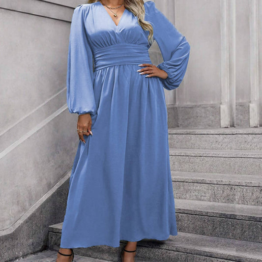 Sexy V-Neck Waist Cinched Long Sleeve Dress