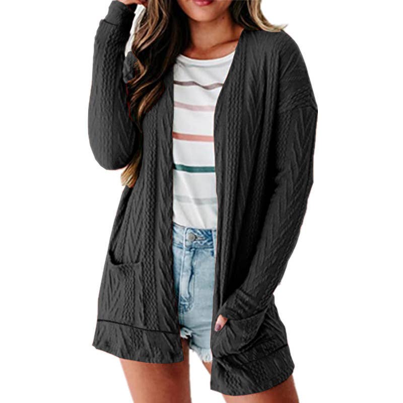 Fashionable loose knitted long-sleeved cardigan