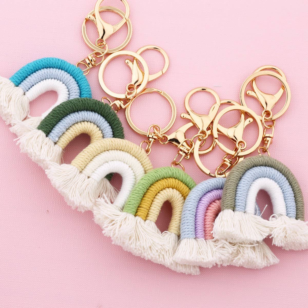 Macrame Rainbow Keychain Boho Car Hanging Decor_CWAB5031