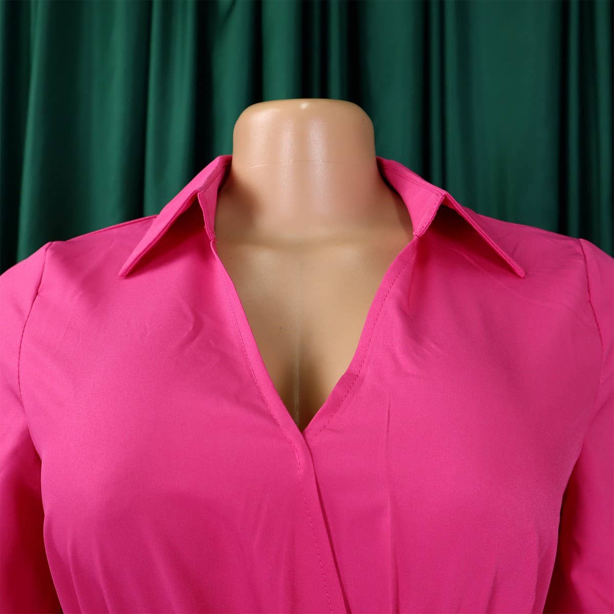 ELEGANT LAPEL SOLID COLOR WIDE HEM PLEATED DRESS