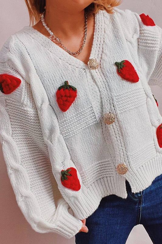 Strawberry embroidery single breasted cardigan