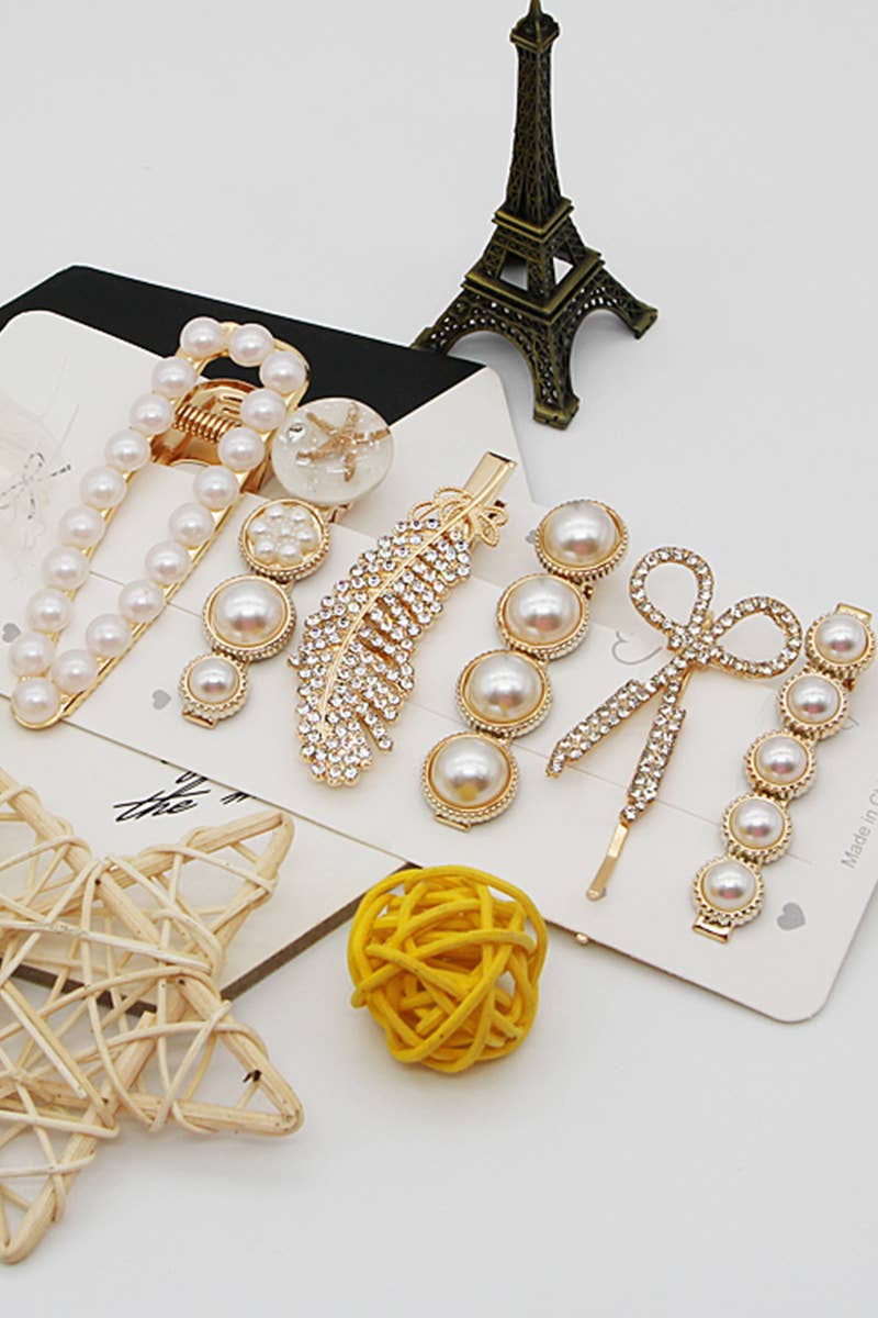 6PCS BOW FAUX PEARL DEARL DECOR HAIR CLIP_CWAHA0158