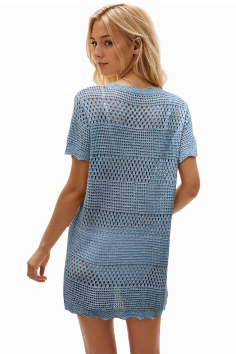 CWDSD3928_KNIT CREW NECK SHORT SLEEVE CUTOUT DRESS