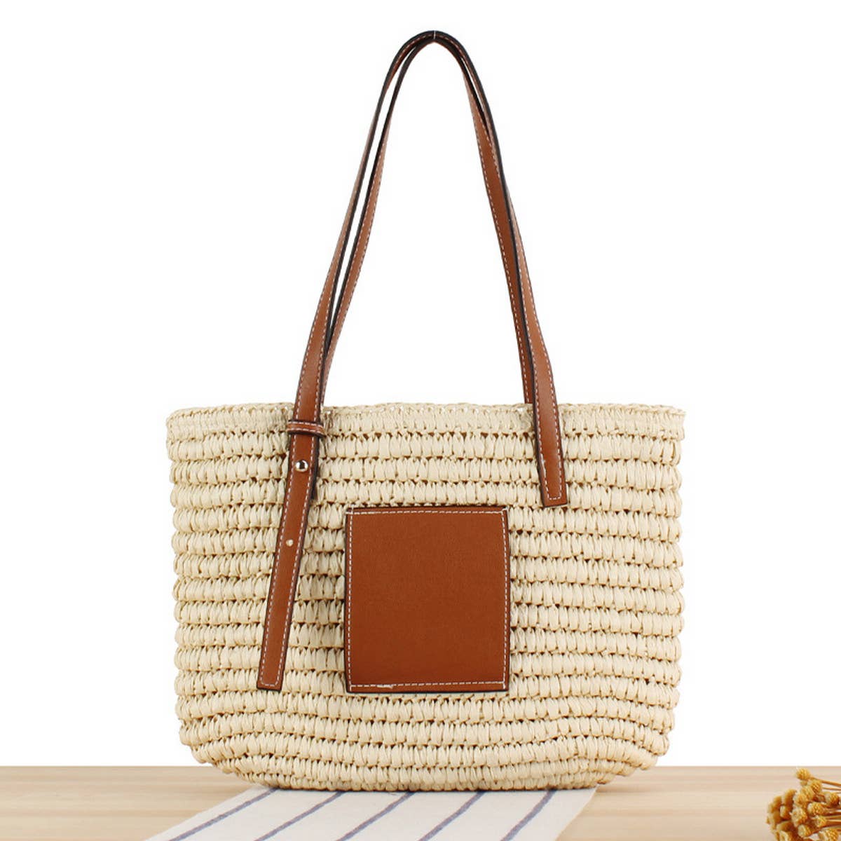 RETRO DAILY LARGE-CAPACITY SHOULDER STRAW BAG_CWAB2032