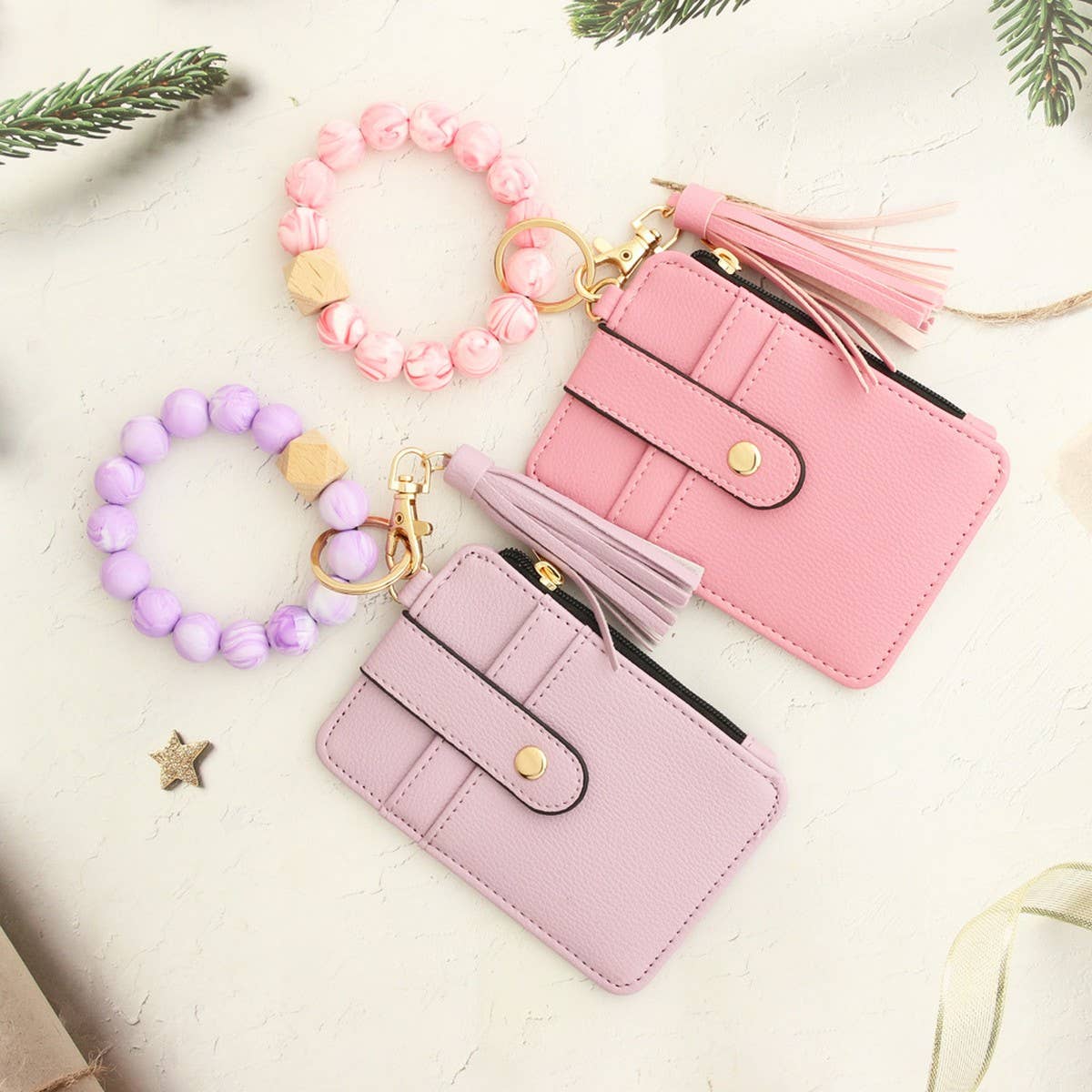 SILICONE BRACELET LEATHER WALLET TASSEL KEYCHAIN