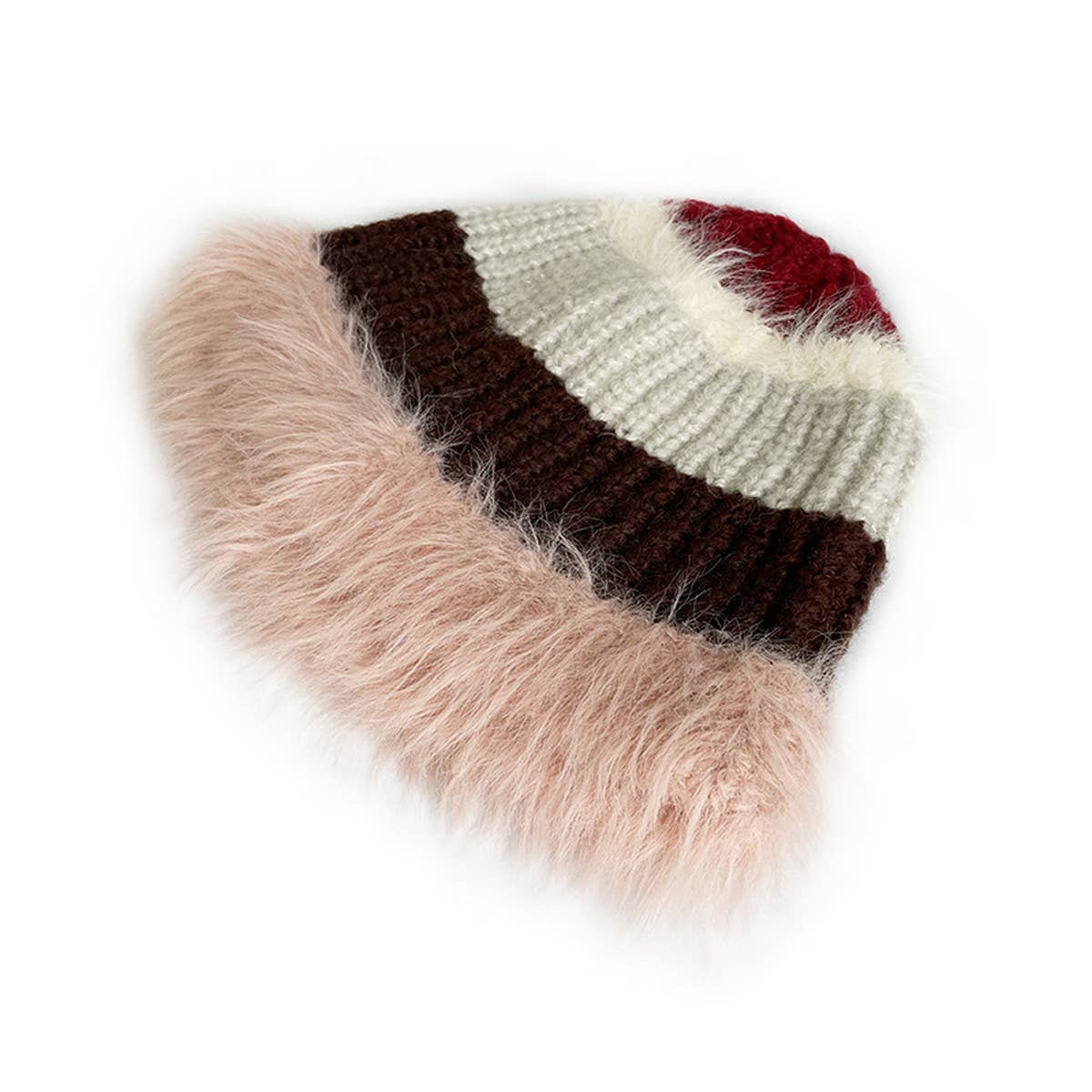 STRIPED COLORBLOCK PLUSH EDGE WOMEN'S KNITTED HAT_CWAH2062
