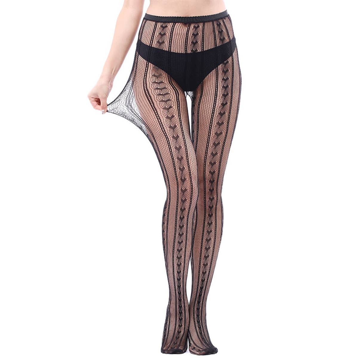 WOMEN PATTERNED FISHNETS TIGHTS BLACK PANTYHOSE STO