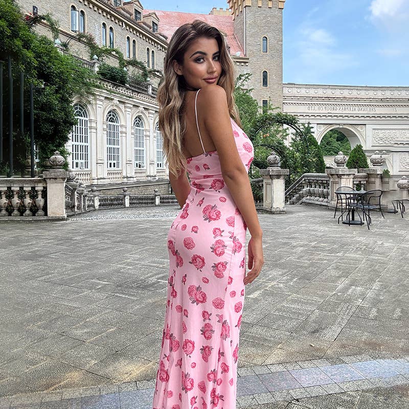 Printed strappy slimming dress cover the buttocks