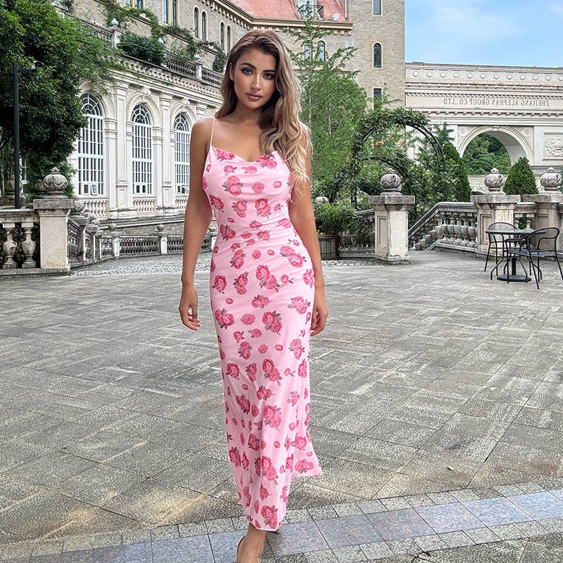 Printed strappy slimming dress cover the buttocks