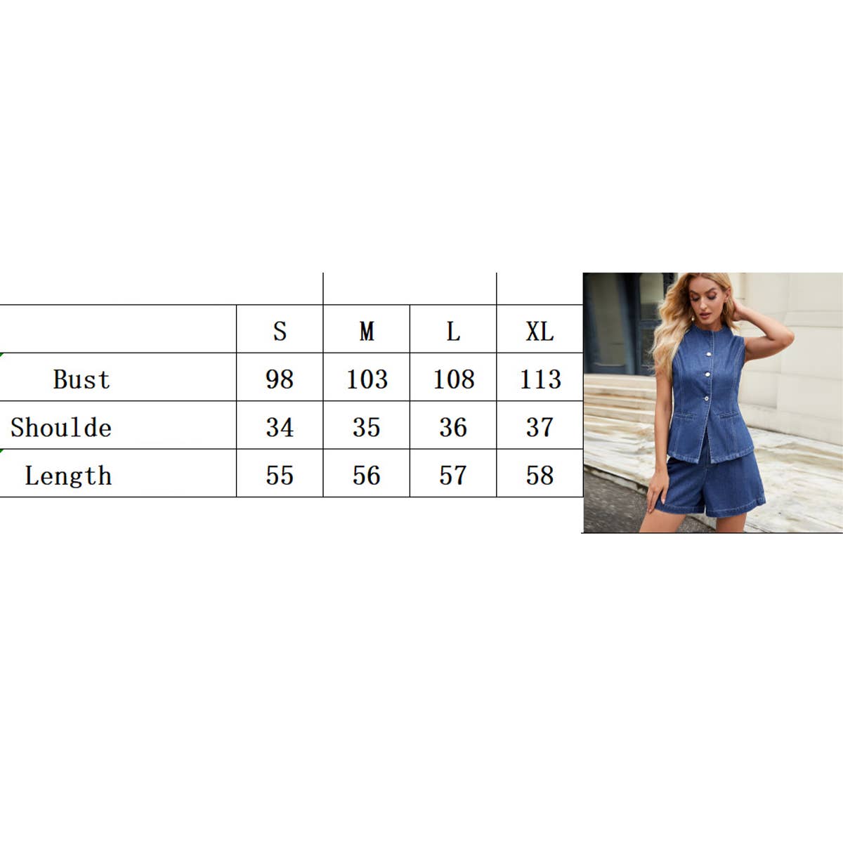 Washed sleeveless casual vest denim shorts suit