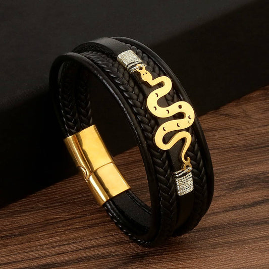 LEATHER HANDWOVEN MAGNET CLASP BRACELET