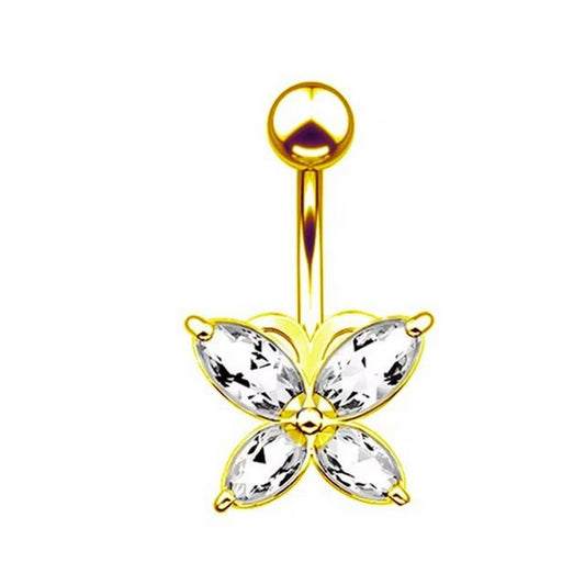 Silver Stainless Steel Butterfly Navel Ring