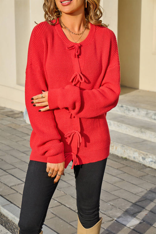 Round-neck solid-color knitted Cardigan