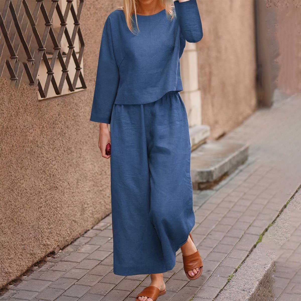 LOOSE SOLID COLOR SHIRT TROUSERS TWO-PIECE SET